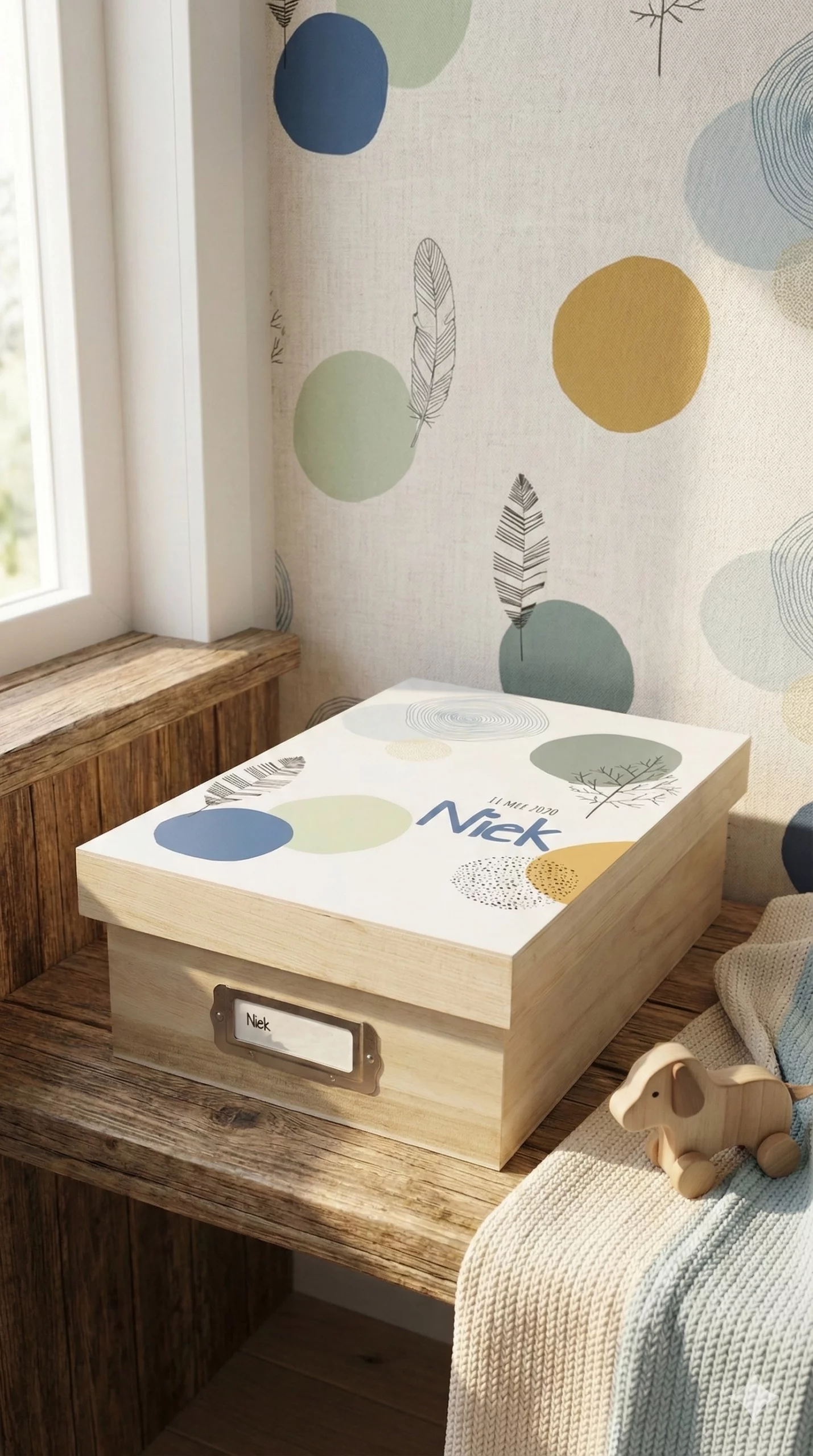 Houten herinneringsdoos baby geboortekaartje